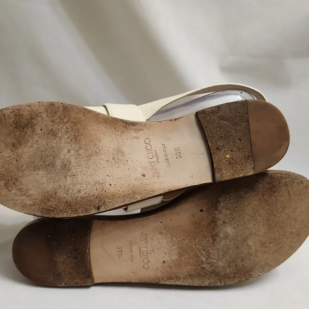 Jimmy Choo London Open Toe Leather Elegant Cream Sandals (w size 39.5) - Picture 11 of 14